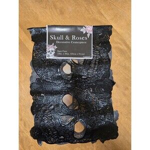 Skull & Roses Decorative Table Runner, Black Vinyl Centerpiece 3' L X 13" W New